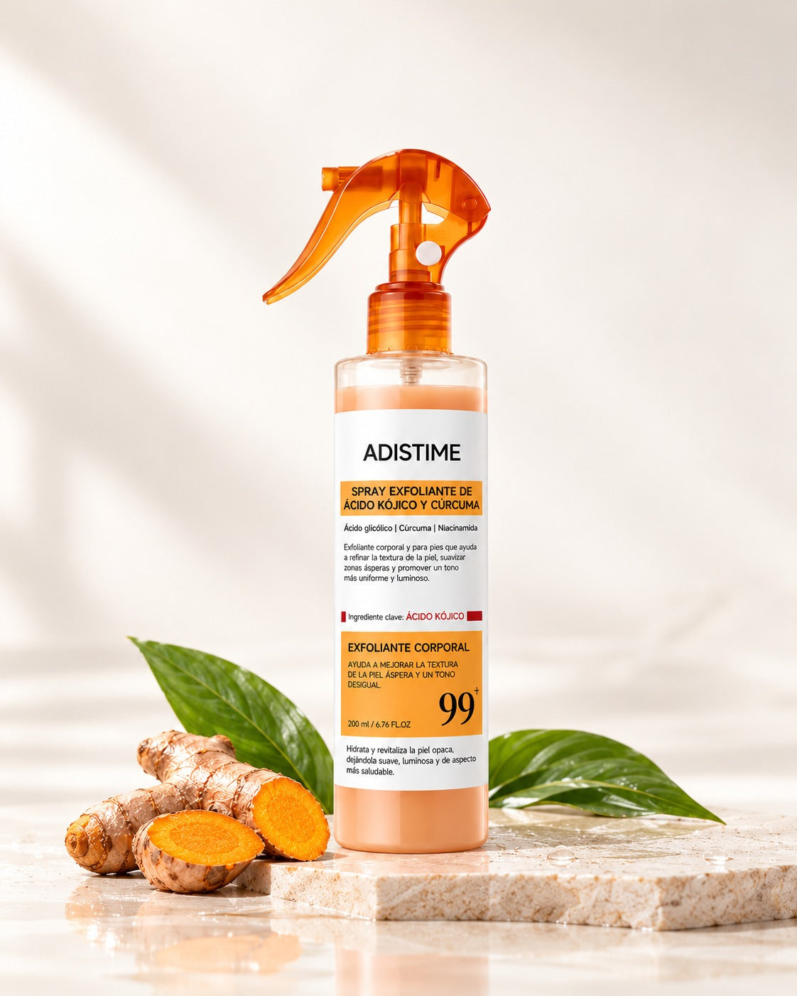 Spray Corporal ADISTIME Exfoliante con Ácido Kójico y Cúrcuma, 200 ml