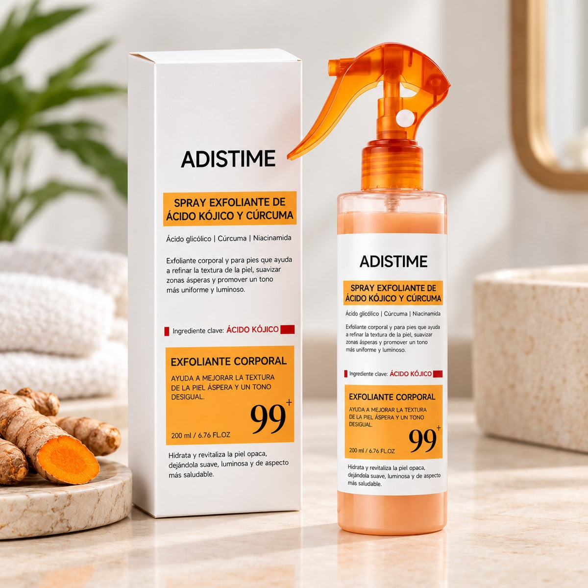 Spray Corporal ADISTIME Exfoliante con Ácido Kójico y Cúrcuma, 200 ml