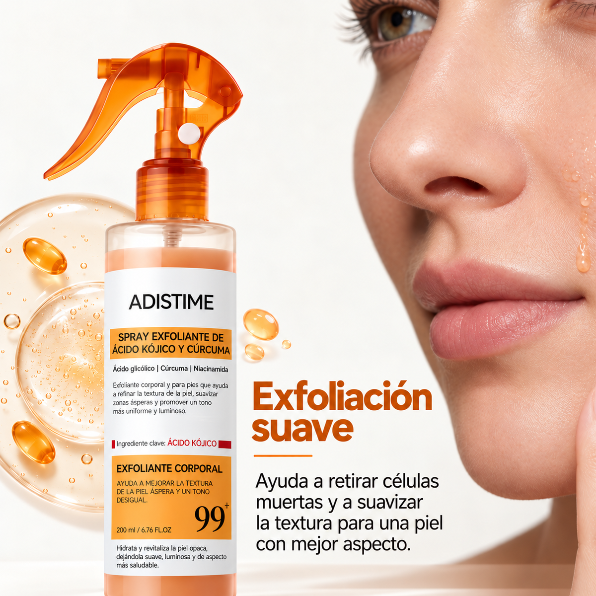Spray Corporal ADISTIME Exfoliante con Ácido Kójico y Cúrcuma, 200 ml