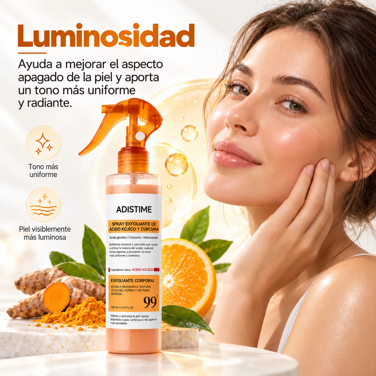 Spray Corporal ADISTIME Exfoliante con Ácido Kójico y Cúrcuma, 200 ml